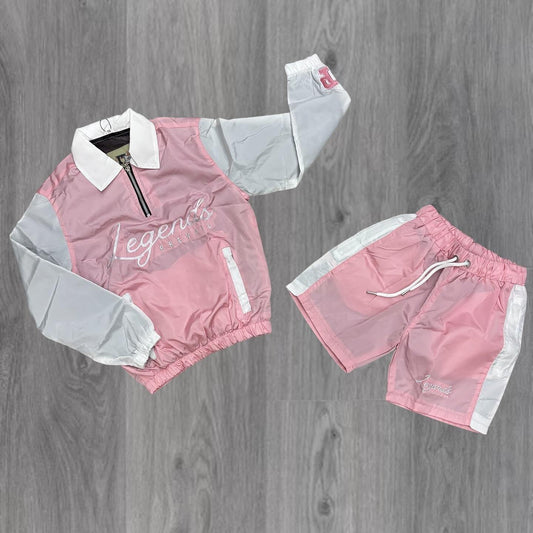 Pakistan Manufacturers Men's Custom Two Piece Sets Nylon Windbreaker Shorts Set Tracksuits for Men with Front Logo Zip Closure