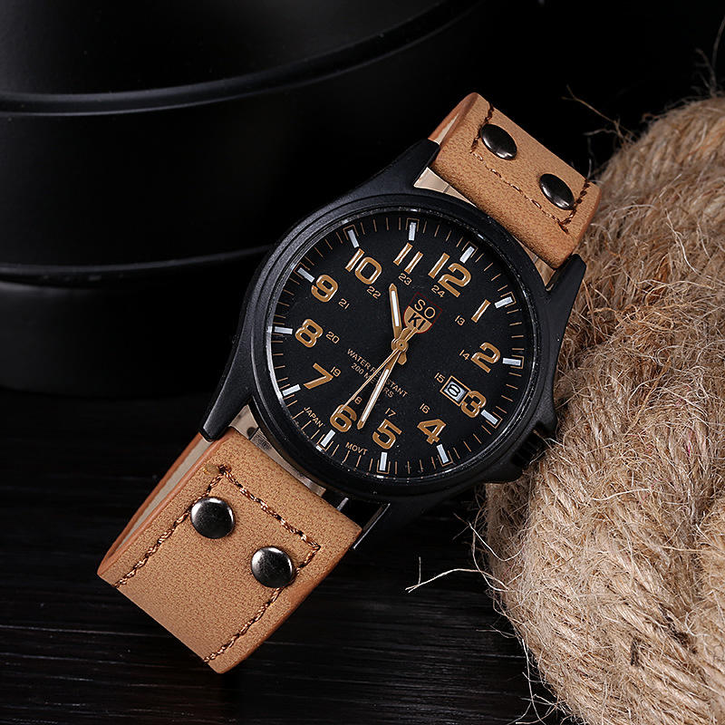 Factory Custom Logo New Men's Casual Quartz Watches Fashion Leather Strap Sports Style Calendar 40mm Dial Men Watches
