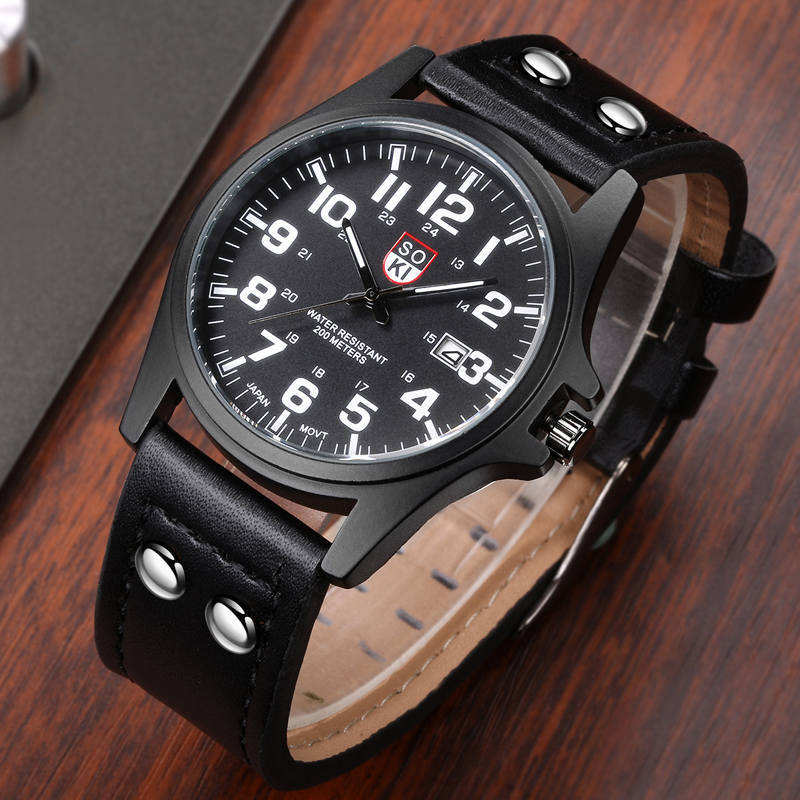Factory Custom Logo New Men's Casual Quartz Watches Fashion Leather Strap Sports Style Calendar 40mm Dial Men Watches