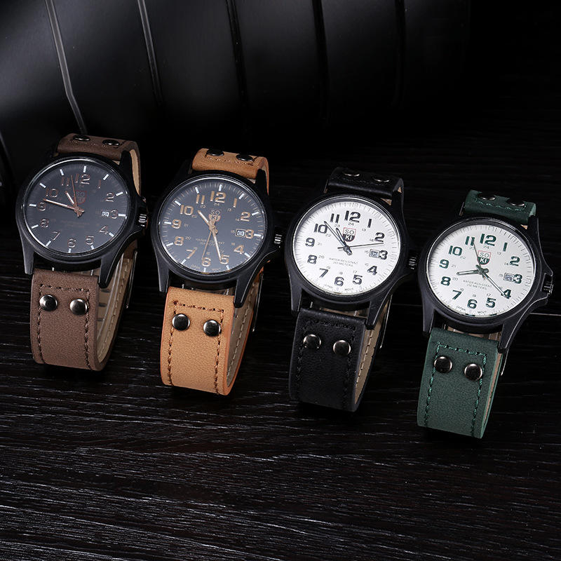 Factory Custom Logo New Men's Casual Quartz Watches Fashion Leather Strap Sports Style Calendar 40mm Dial Men Watches