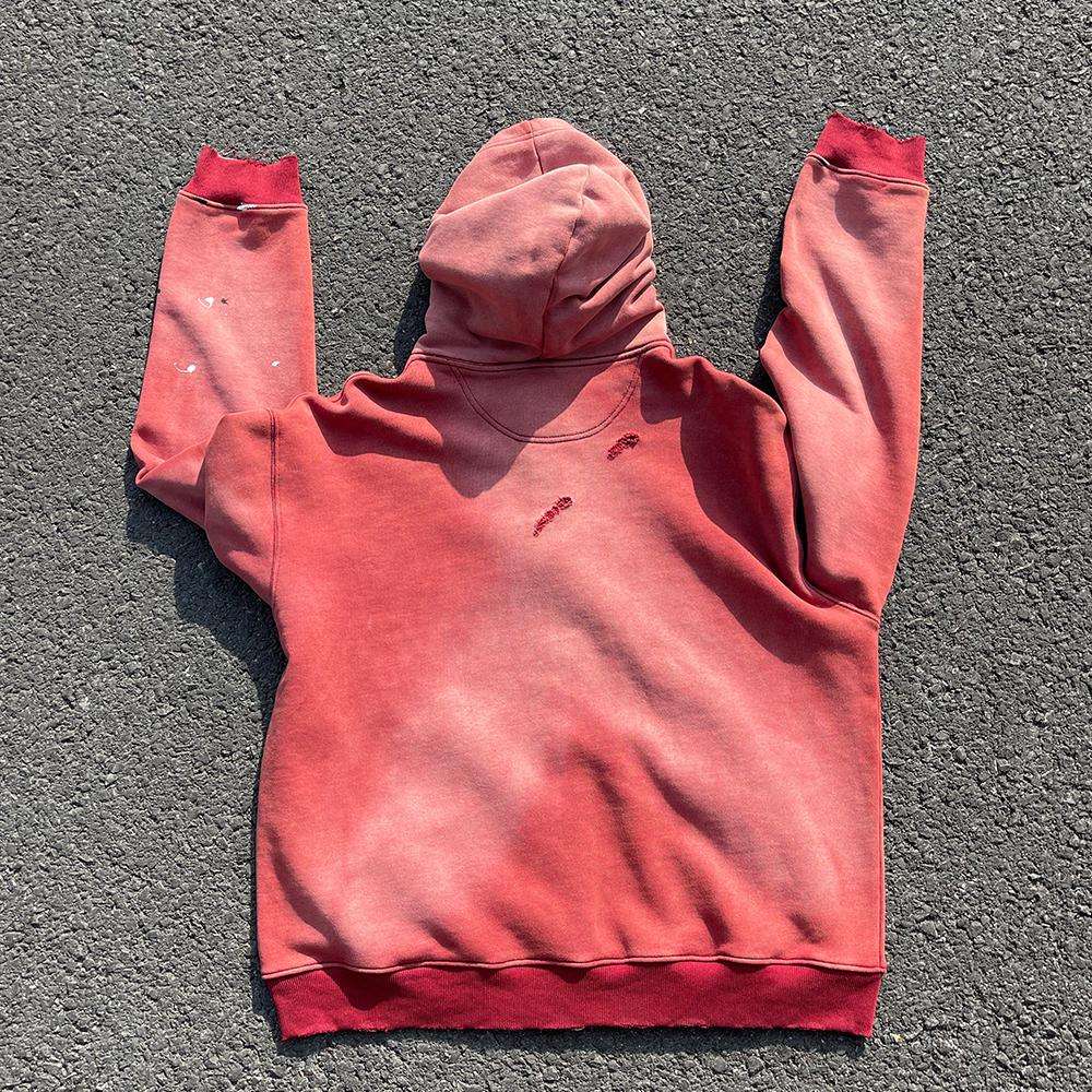 Unisex Sun Faded Zipper Vintage Sweatshirt Custom Men Heavyweight Oversize Crop Boxy Zip up Stone Acid Wash Distressed Hoodie