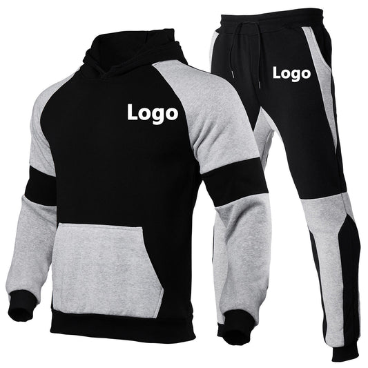 High-quality Custom-made Sportswear with Embroidered Logo, Sporty and Casual Two-piece Set, Men's Hooded Shirt Se