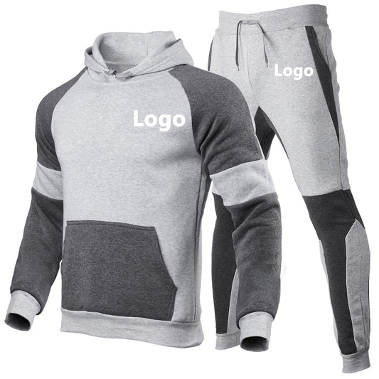 High-quality Custom-made Sportswear with Embroidered Logo, Sporty and Casual Two-piece Set, Men's Hooded Shirt Se