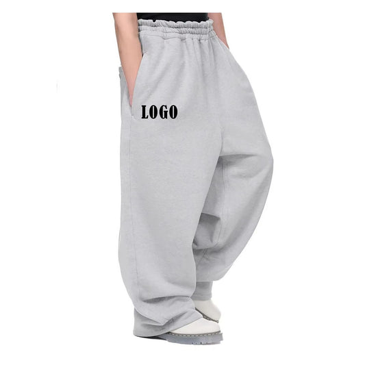 Customized Plus Size Winter Hip Hop 100% Cotton Breathable Casual Loose Fit Oversized Men's Fleece Trousers