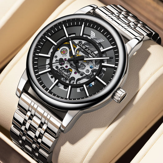 Louie Juelen Men's Fully Automatic Mechanical Watch Wholesale, Skeleton Luminous Fashion Waterproof Watch Design